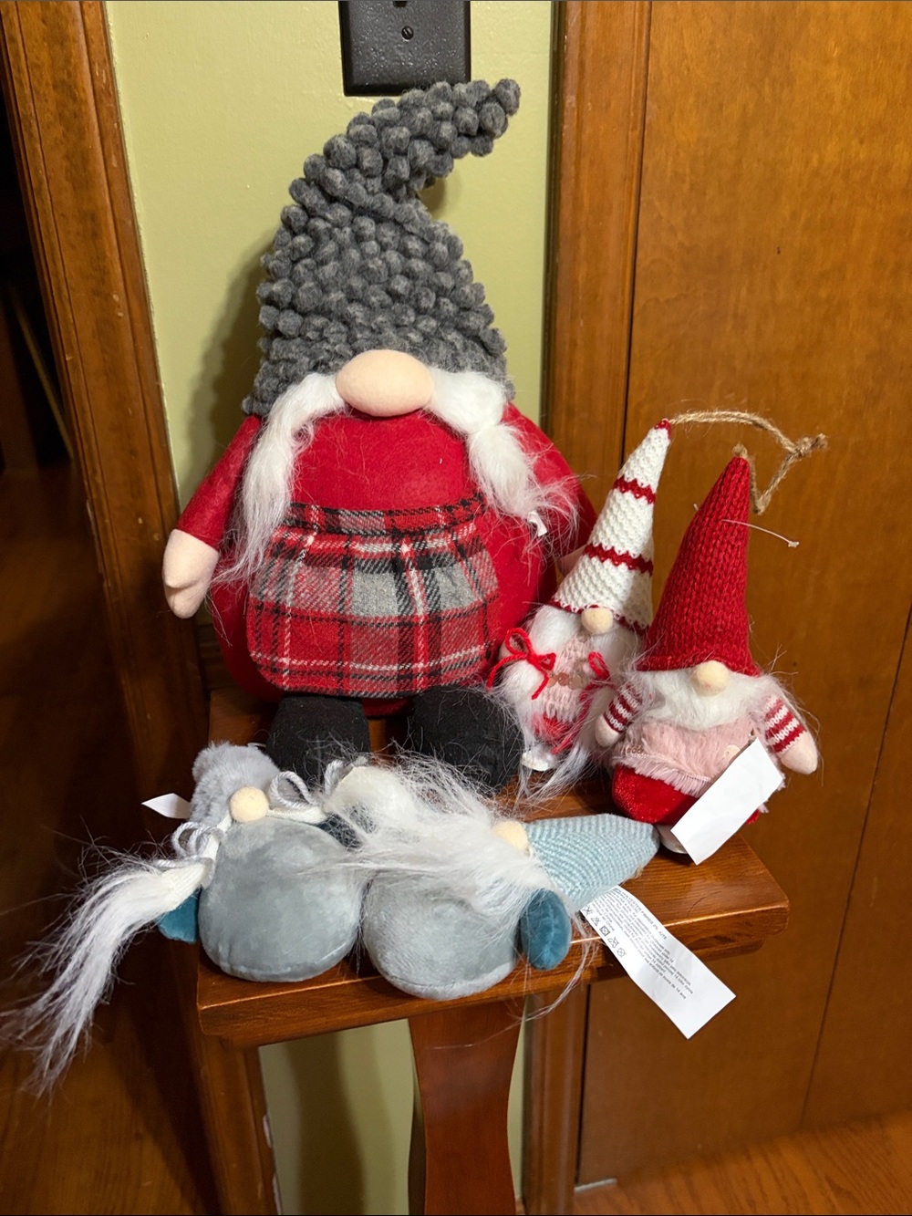 Holiday Gnome Plush Decorations - Red and Gray